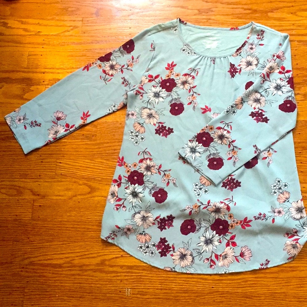 2/$10 •  Van Heusen Blue Floral Mixed Media Blouse